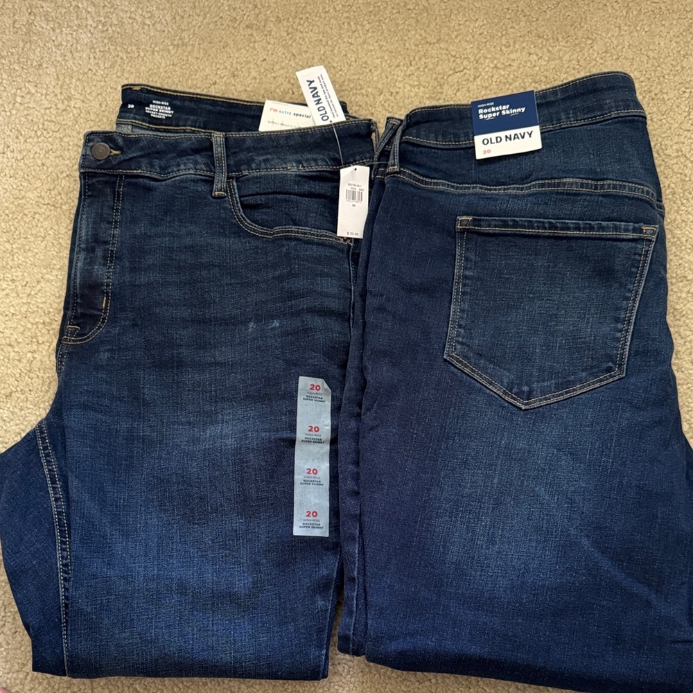 Old Navy 2 pair rockstar super skinny  Dark blue denim, women’s size 20, NWT